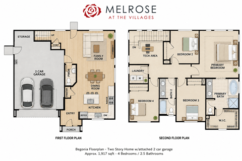 Floor plan for 4 beds, 2.5 baths, 1917 sqft